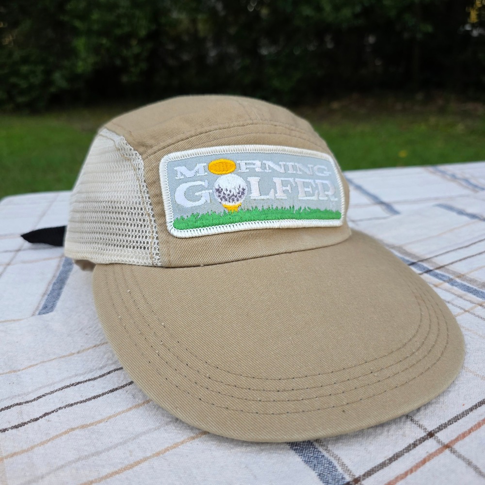 Vintage Morning Golfer 5 Panel Camp Hat Mesh Adjustable Wide Brim Golf Dad